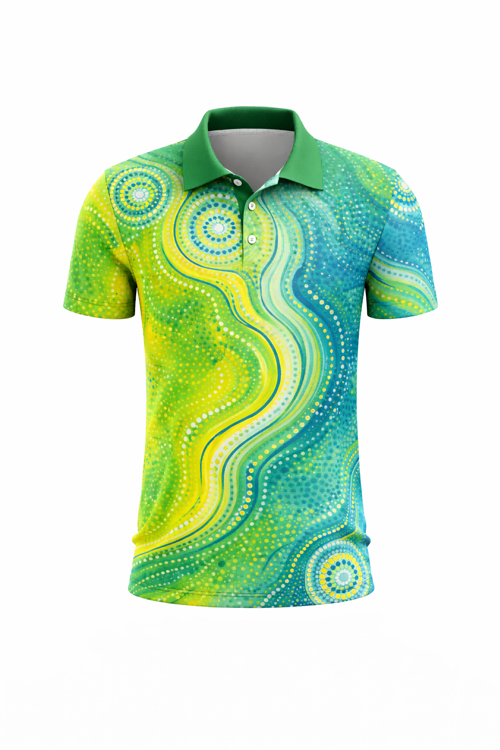 Green & Blue Aboriginal Swirl Art Sublimation Polo Shirt