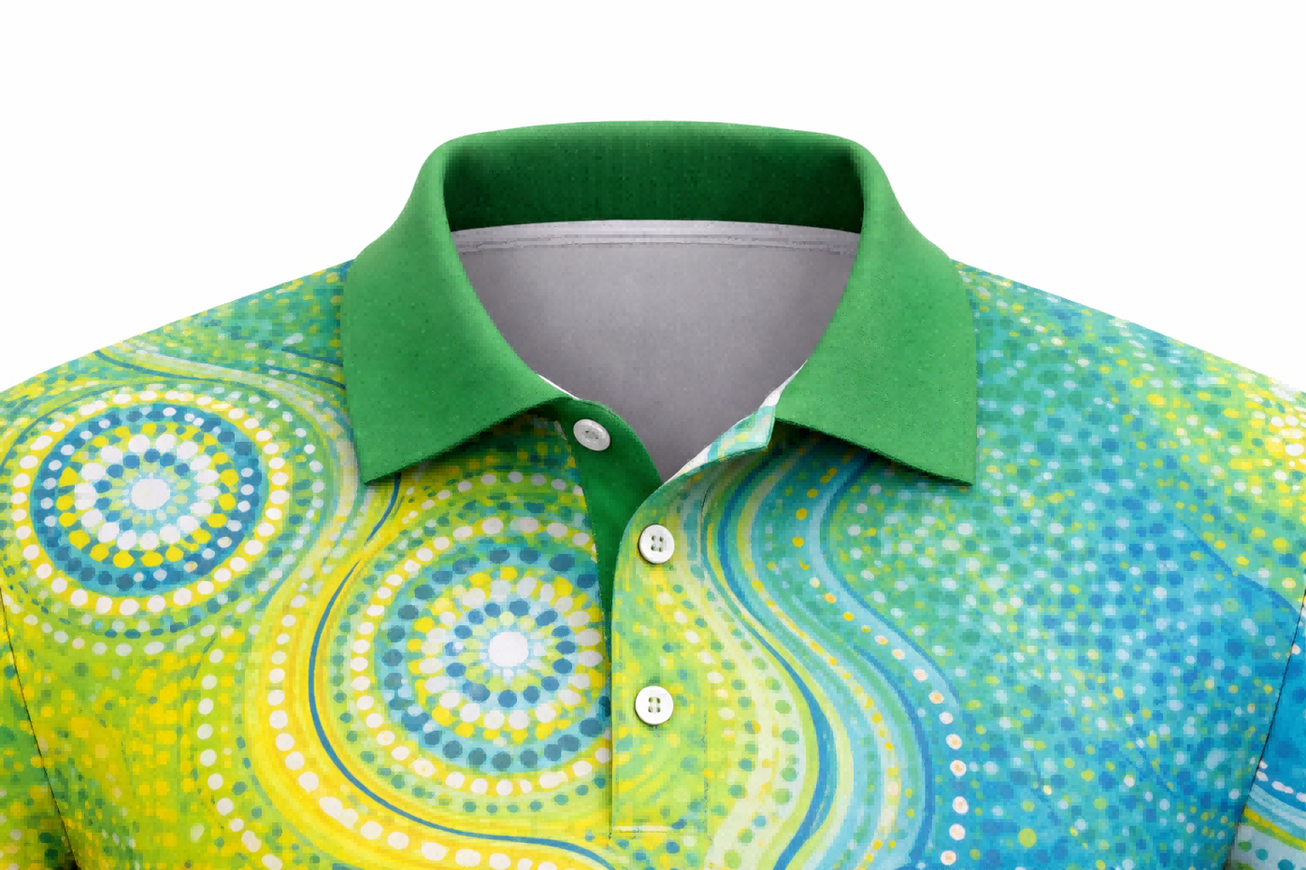Green & Blue Aboriginal Swirl Art Sublimation Polo Shirt