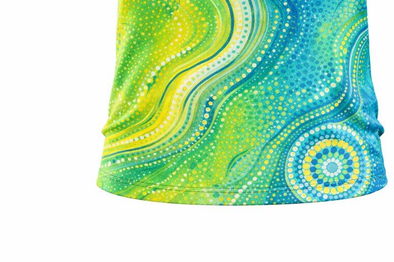 Green & Blue Aboriginal Swirl Art Sublimation Polo Shirt