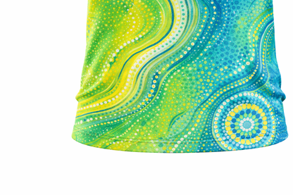 Green & Blue Aboriginal Swirl Art Sublimation Polo Shirt