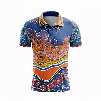Earth Tone Aboriginal Swirl Art Sublimation Polo Shirt