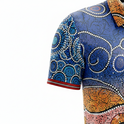 Earth Tone Aboriginal Swirl Art Sublimation Polo Shirt