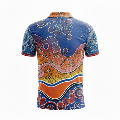 Earth Tone Aboriginal Swirl Art Sublimation Polo Shirt