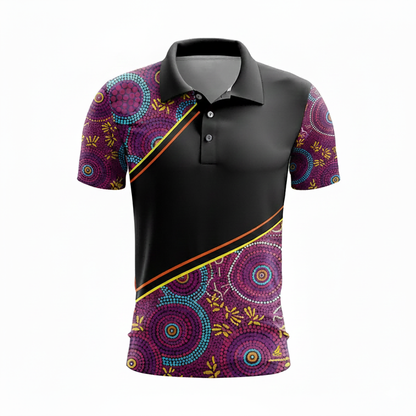 Purple Aboriginal Dot Art Sublimation Polo Shirt