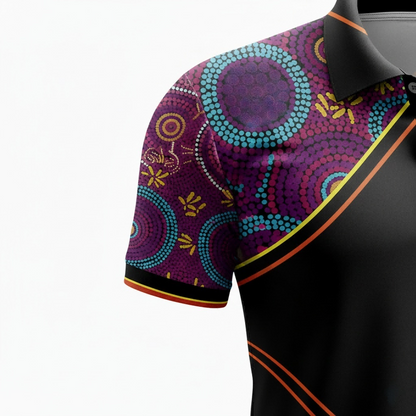 Purple Aboriginal Dot Art Sublimation Polo Shirt