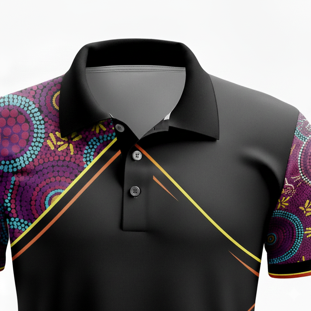 Purple Aboriginal Dot Art Sublimation Polo Shirt