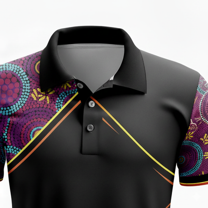 Purple Aboriginal Dot Art Sublimation Polo Shirt