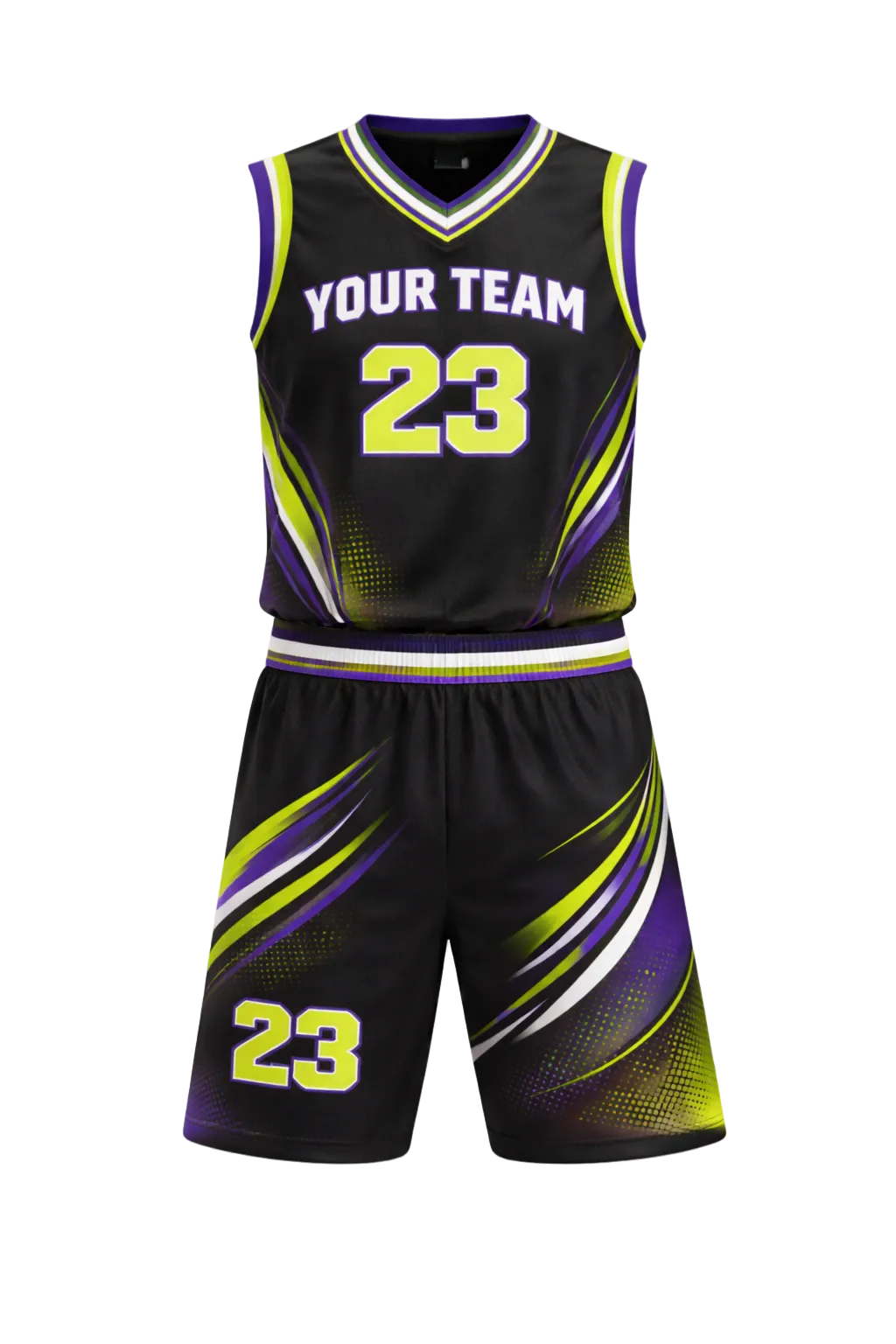 Custom Black Purple Lime Green Basketball Uniform
