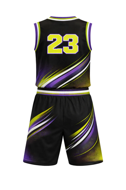 Custom Black Purple Lime Green Basketball Uniform