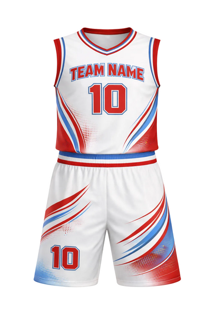 Custom White Red Blue Basketball Jersey Set
