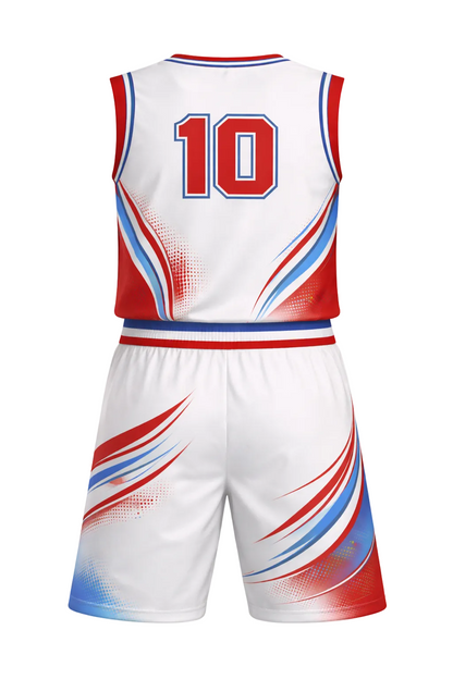 Custom White Red Blue Basketball Jersey Set