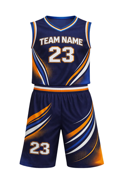 Custom Navy Orange Basketball Jersey Set