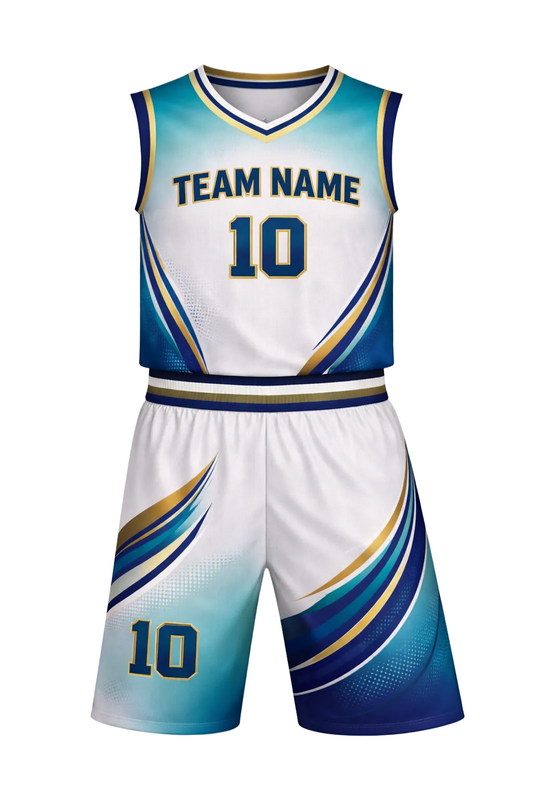 Custom Teal White Gold Basketball Jersey Set