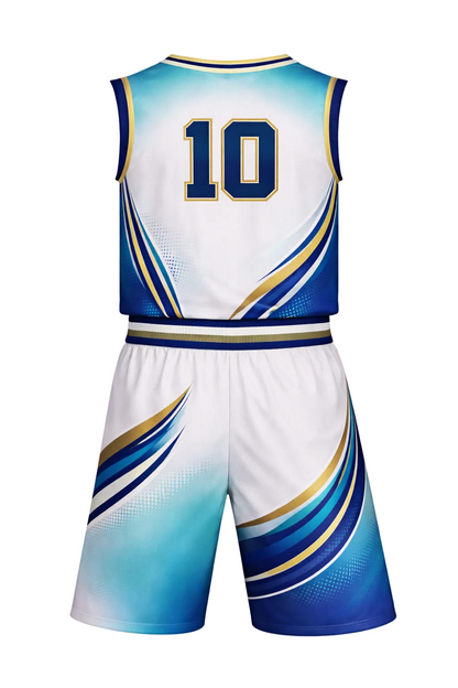 Custom Teal White Gold Basketball Jersey Set