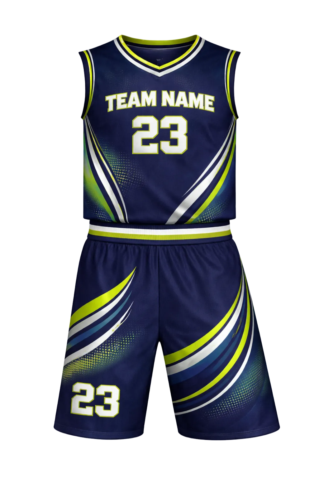 Custom Navy Lime Green Basketball Uniform
