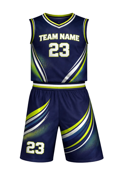 Custom Navy Lime Green Basketball Uniform