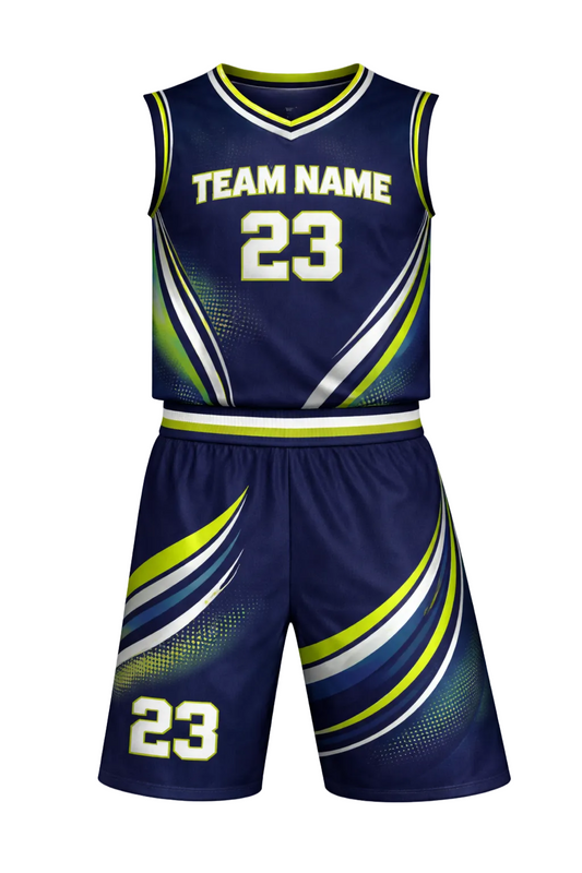 Custom Navy Lime Green Basketball Uniform