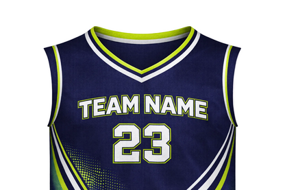 Custom Navy Lime Green Basketball Uniform