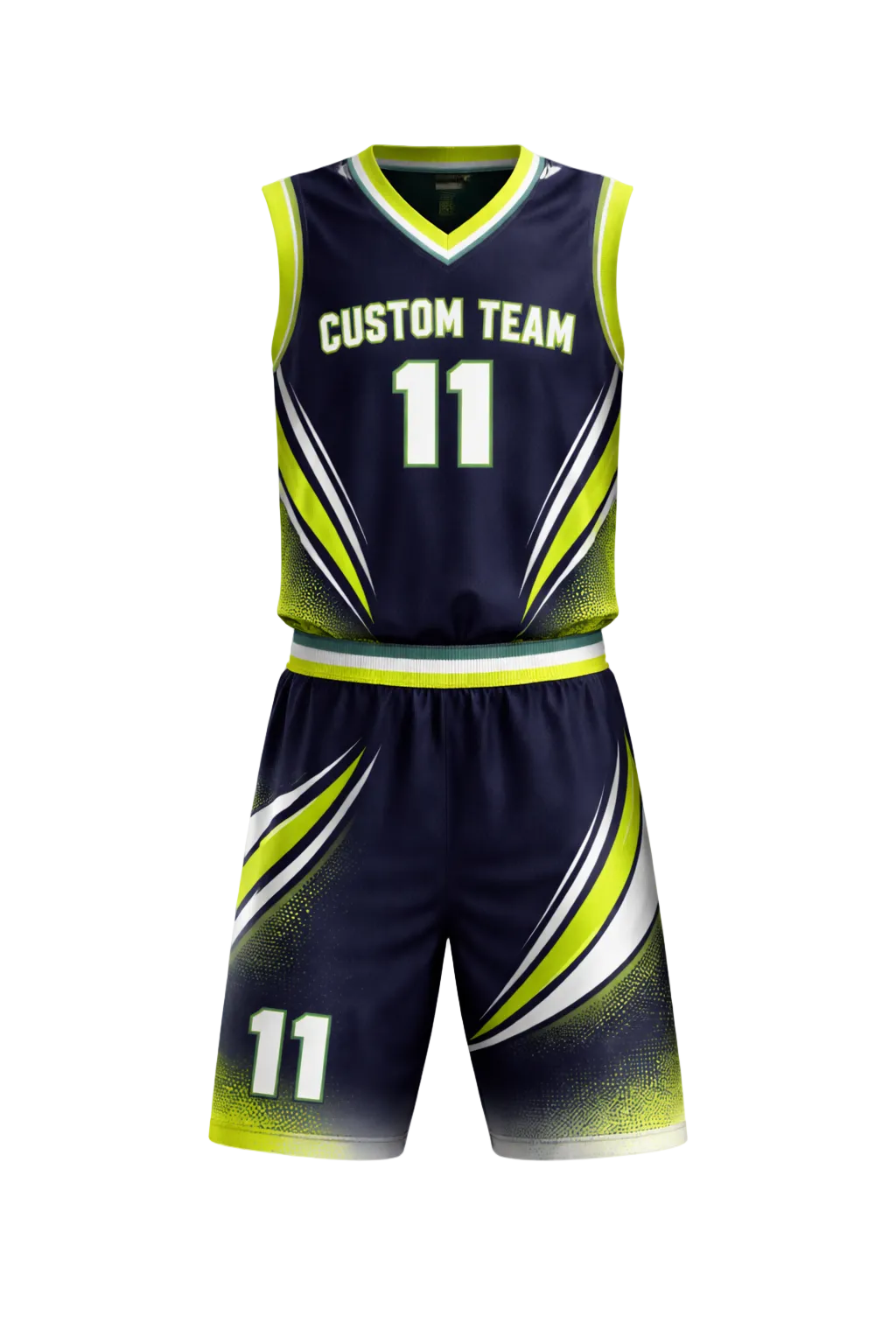Custom Navy Blue and Lime Green Basketball Jersey Set