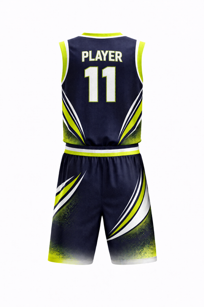 Custom Navy Blue and Lime Green Basketball Jersey Set