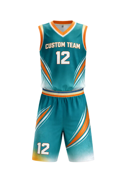 Custom Teal and Orange Basketball Uniform