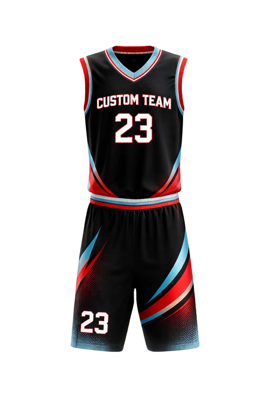 Custom Black Red Blue Basketball Jersey Set