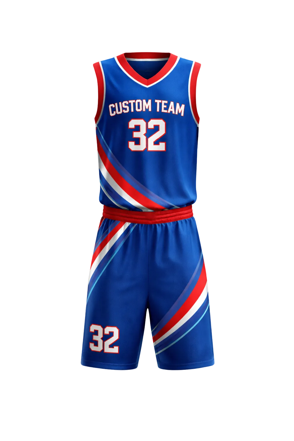 Custom Royal Blue and Red Basketball Uniform