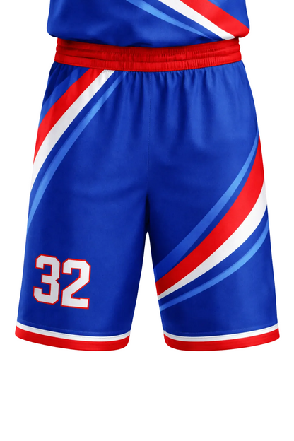 Custom Royal Blue and Red Basketball Uniform