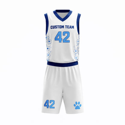 Custom White and Light Blue Floral Basketball Jersey Set