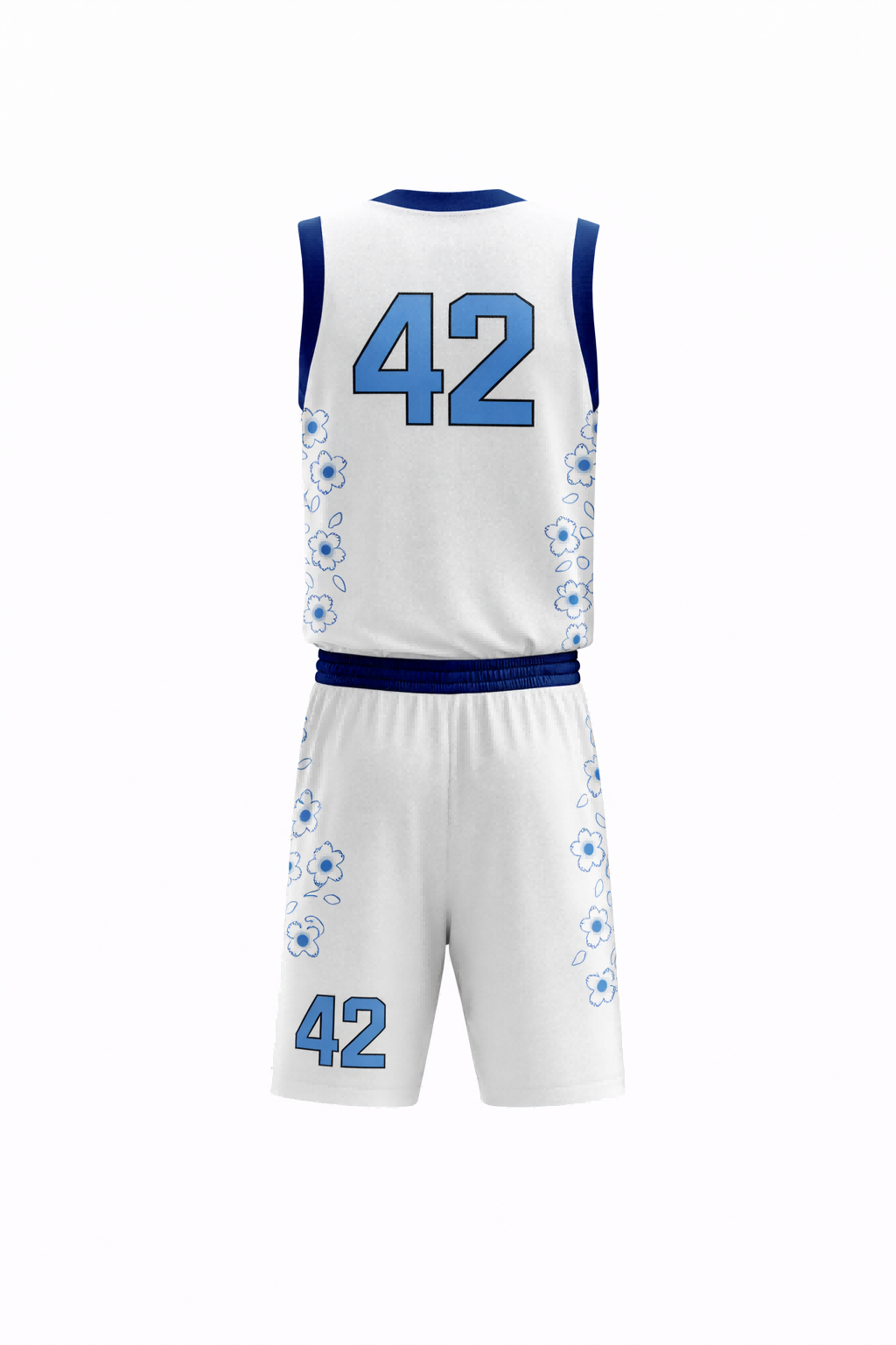 Custom White and Light Blue Floral Basketball Jersey Set