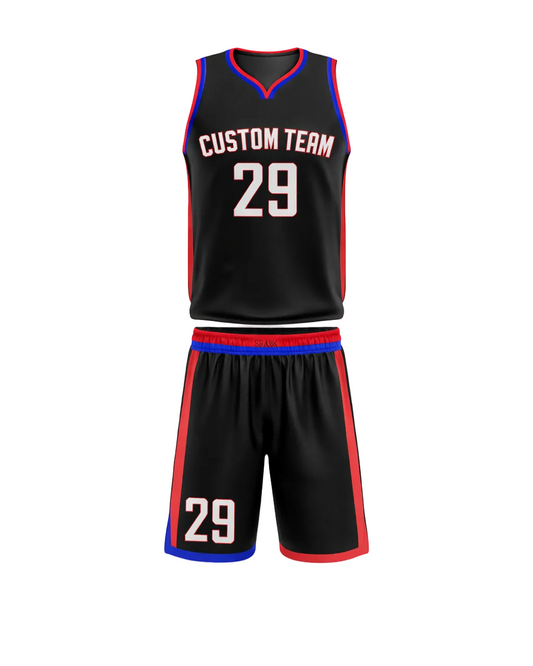 Custom Black Red Blue Minimalist Basketball Uniform