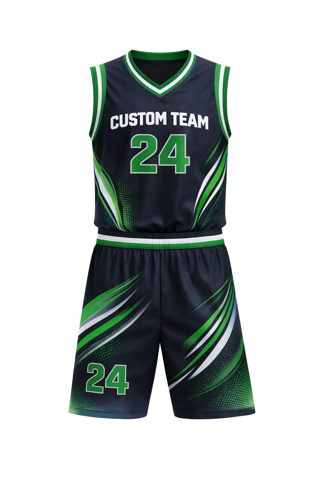 Custom Dark Navy and Green Basketball Jersey Set
