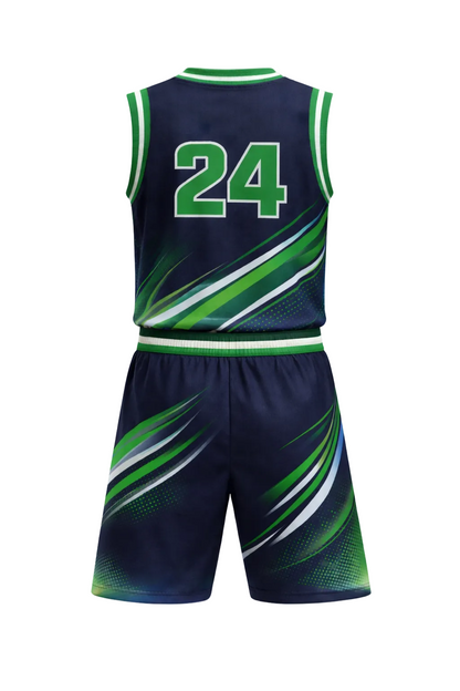 Custom Dark Navy and Green Basketball Jersey Set