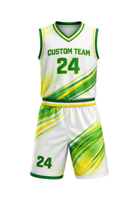 Custom White and Green Basketball Jersey Set (Personalized Team Name & Number)