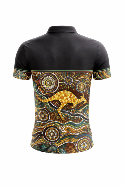 Golden Kangaroo Aboriginal Art Sublimation Polo Shirt