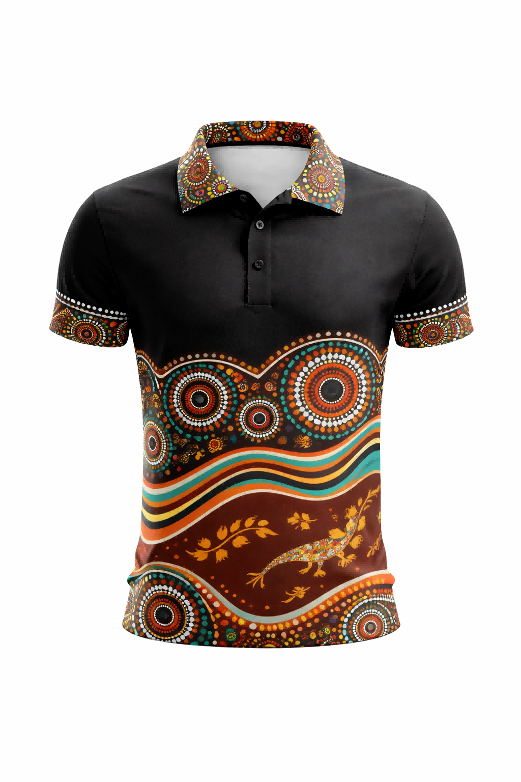 Aboriginal Lizard & Wave Art Sublimation Polo Shirt