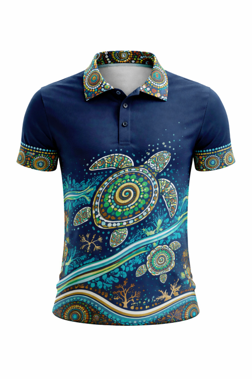 Aboriginal Turtle Ocean Art Sublimation Polo Shirt
