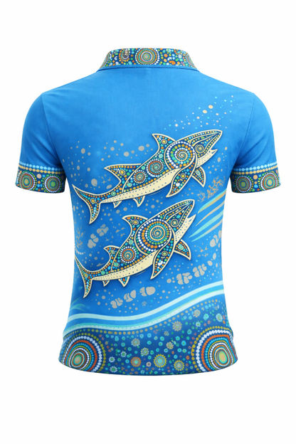 Aboriginal Shark Ocean Art Sublimation Polo Shirt