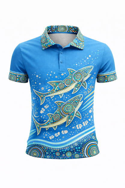 Aboriginal Shark Ocean Art Sublimation Polo Shirt