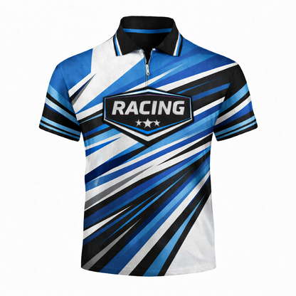 Dynamic Blue & Black Custom Pit Crew Shirt