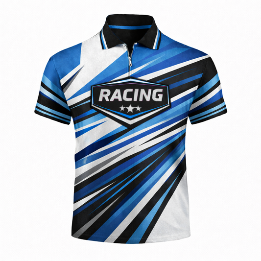 Dynamic Blue & Black Custom Pit Crew Shirt