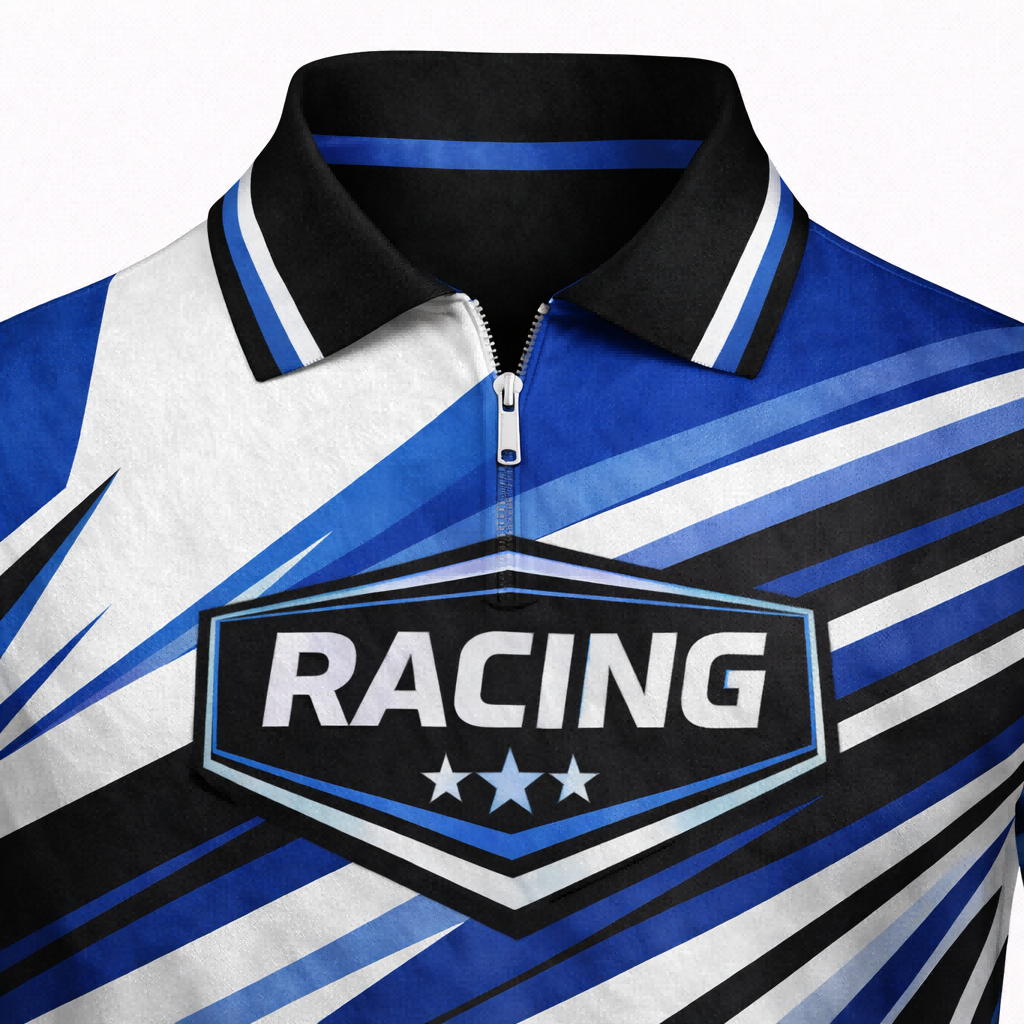 Dynamic Blue & Black Custom Pit Crew Shirt