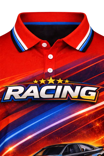 Custom Red & Blue Racing-Themed Racing Shirt
