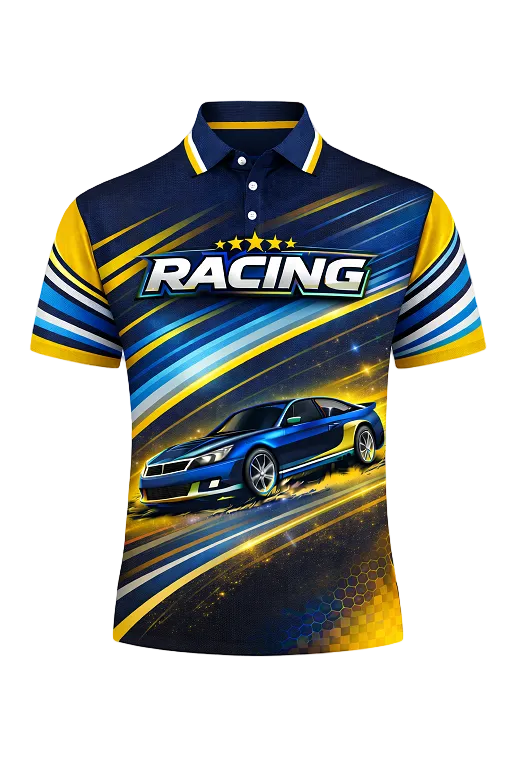 Custom Blue & Yellow Racing-Themed Pit Crew Shirt