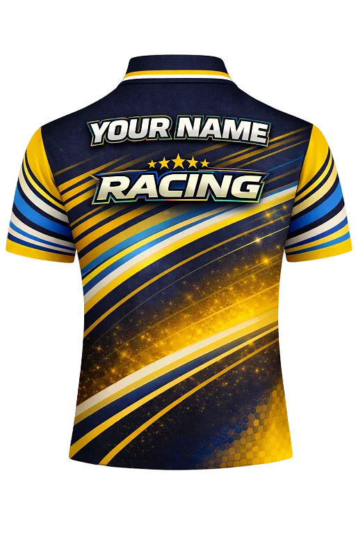Custom Blue & Yellow Racing-Themed Pit Crew Shirt