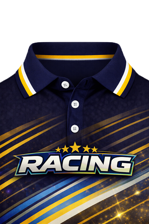 Custom Blue & Yellow Racing-Themed Pit Crew Shirt