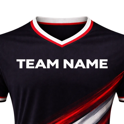 Customizable Black Red White Striped Soccer Jersey - Team Soccer Set