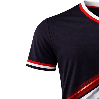 Customizable Black Red White Striped Soccer Jersey - Team Soccer Set