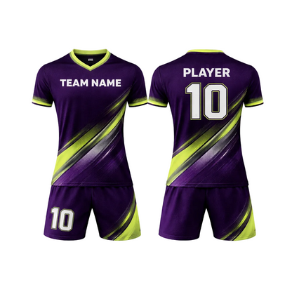 Customizable Purple Lime Green Striped Soccer Jersey - Team Soccer Set