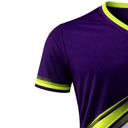 Customizable Purple Lime Green Striped Soccer Jersey - Team Soccer Set